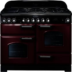 Rangemaster Classic Deluxe 110cm Dual Fuel 84420 Range Cooker in Cranberry with Chrome Trim and FSD Hob
